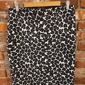 J Crew Women's Black White Floral Business Casual Pencil Skirt Size 10